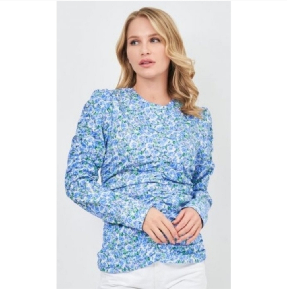Zara Floral Blue and Green Women's Blouse